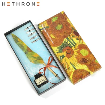 

Hethrone Blue Vintage Innovation Handmade Wood carving Dip Pen Writing Caligraphy metal Stem Pen ink Dip pen Beginner gift Set