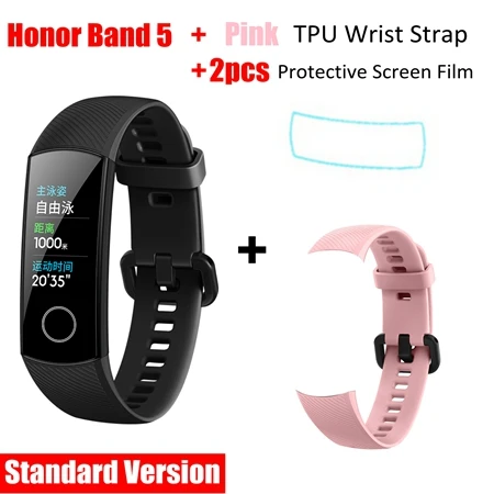 New Arrival Huawei Honor Band 5 Smart Bracelet Blood Oxygen Monitor Oximeter Health Tracker Bracelet Waterproof Sport Wristband - Цвет: add pink strap