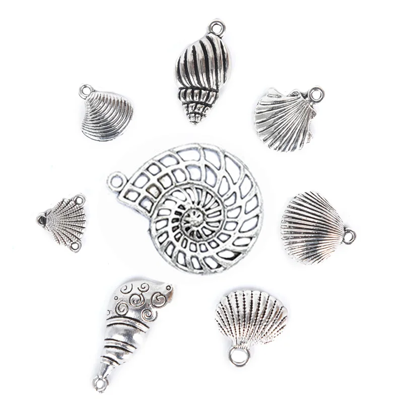 17Pcs/Set Fashion Tibetan Silver Shells Starfish DIY Charms Pendants Jewelry Findings For Women