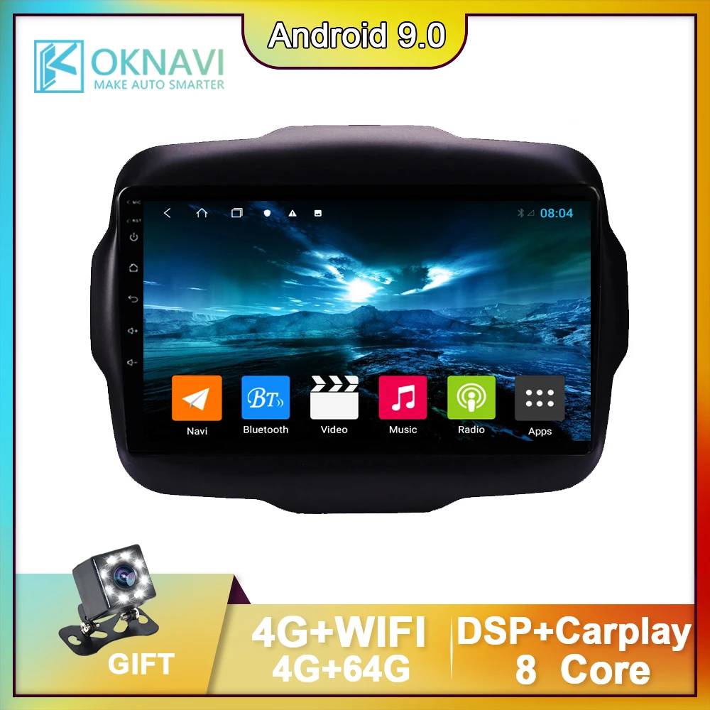 

Android 9.0 Smart Car Radio For Jeep Renegade 2016-2018 IPS 2 Din Multimedia Stereo Video Player Navigation GPS 4G Wifi Carplay