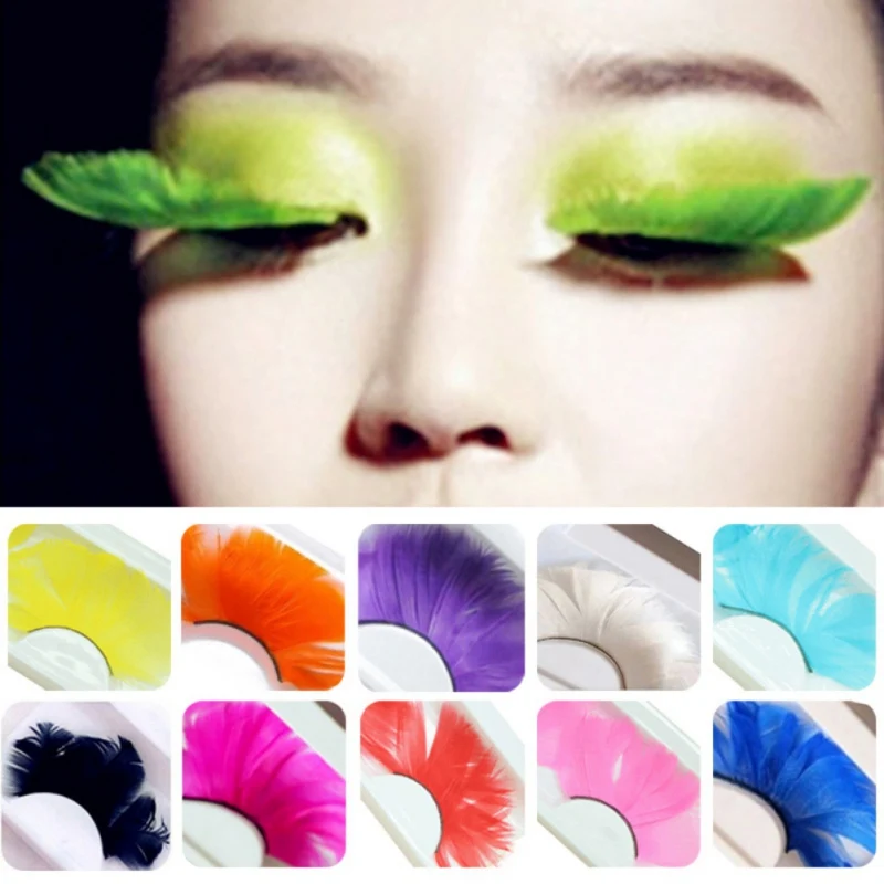 

3D Natural Long Exaggeration Stage False Eye Lashes Fake Eyelashes Colorful Feather Party Halloween Makeup Eyelashes Maquiagem