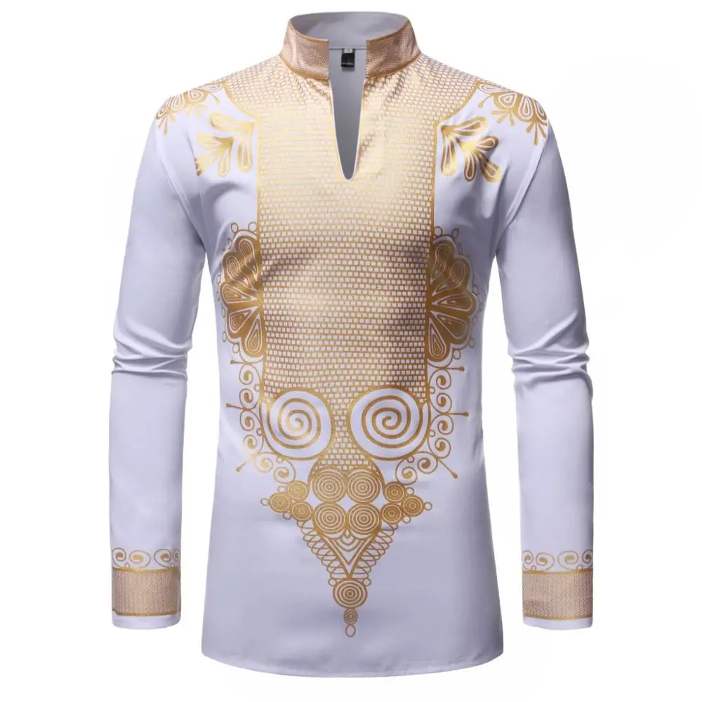 

Men African Clothes 2019 Brand White African Dashiki Print Dress Shirt Men Hip Hop Streetwear Casual Shirts Afrcian Clothing XXL