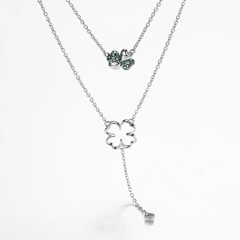 Lekani S925 Sterling Silver Crystals From Swarovski Necklaces For Women Lucky Four Leaf Clover Fine Jewelry Lover Gifts