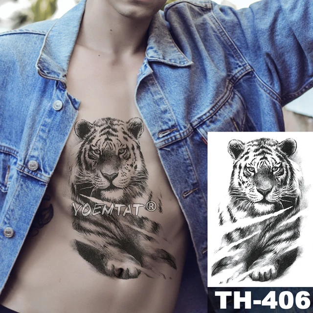 Autocollant de tatouage temporaire, motif Lion, crâne, tigre, loup, imperméable, guerrier, soldat, bras d'art corporel, faux tatouage pour hommes et femmes 4