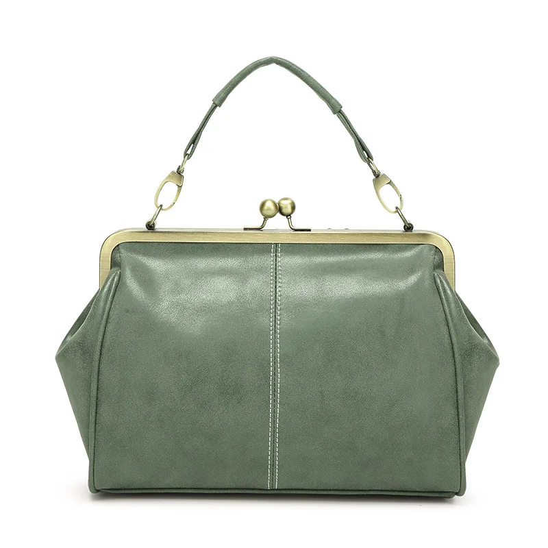 Green Bag Стильная женская сумка из натуральной кожи в винтажном стиле из нубука с зажимом через плечо, модные женские роскошные сумки, новинка - Цвет: Green Bag