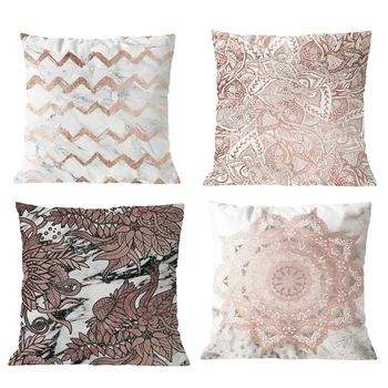 

Geometric Leaves Cushion Covers Short Plush Throw Pillow Covers 45Cm X 45Cm Set Of 4Pcs Pink+ Pig Sand
