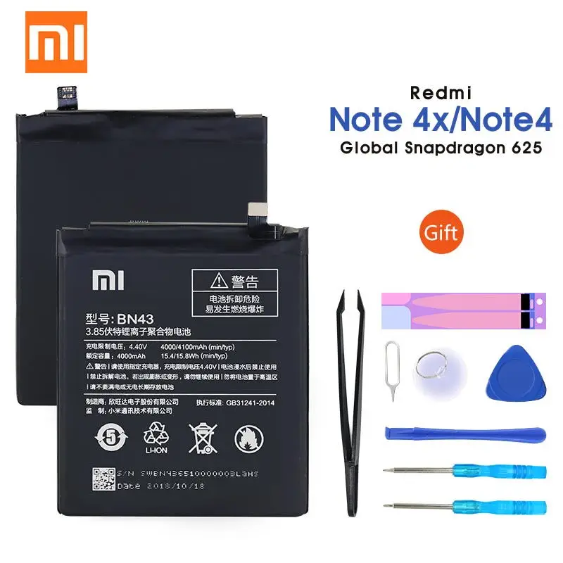 

Original Xiaomi Redmi Note 4X Battery BN43 4100mAh for Redmi Note 4X / Note 4 Global Snapdragon 625 High Quality BN43 Battery