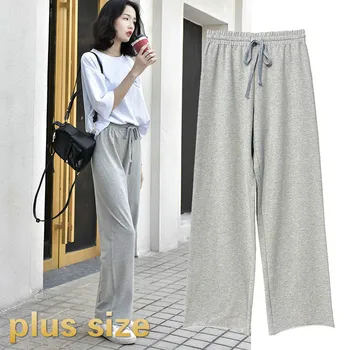

Pants Women Plus Size High Waist Loose Casual Solid Simple Korean Style Chic Trendy Leisure Students Streetwear Daily Womens New