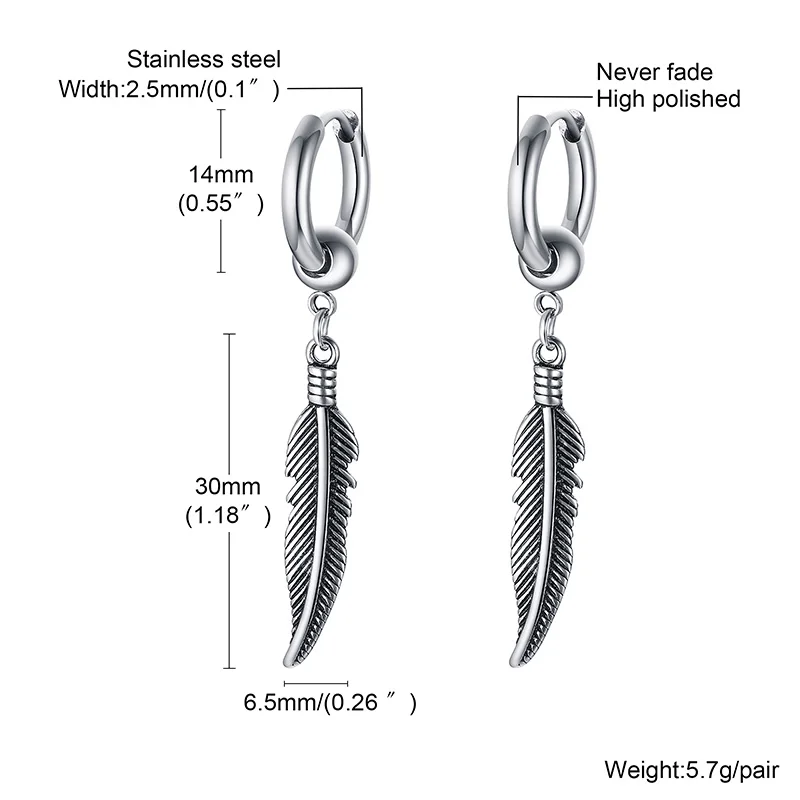 Orecchini Pendenti Con Piume - 2 Paia In Acciaio Inox Per Uomo E Donna - Foto 6