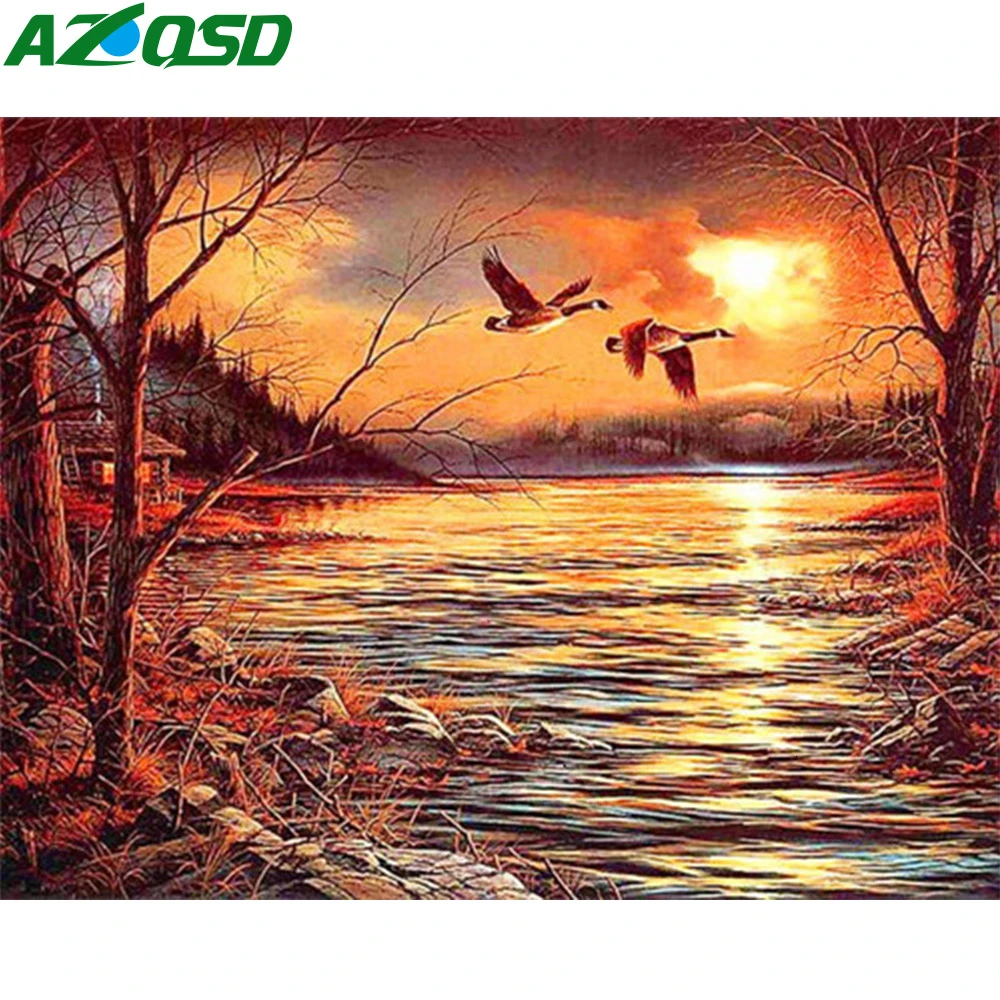 

AZQSD DIY Unframe Oil Painting By Numbers Landscape Home Decoration Acrylic Paint Coloring By Numbers Sunset Kits Handicraft
