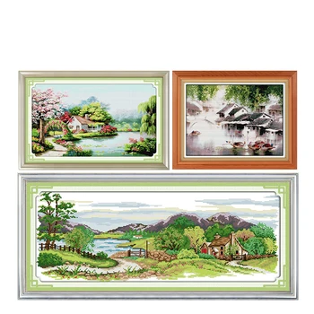 

Pastoral Landscape Series 14CT Printed Patterns Chinese Embroidery Set DMC Fabric on Canvas Cross Stitch Kit for Decoration Gift