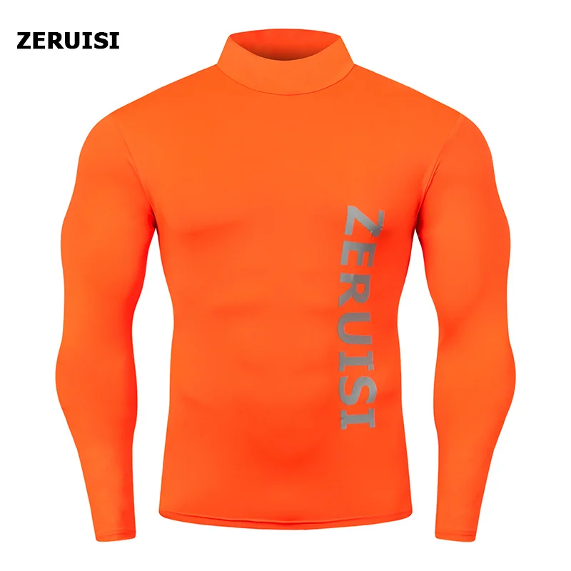 ZERUISI модная Однотонная футболка с высоким воротником, Мужская компрессионная плотная футболка с длинным рукавом, зимняя одежда, топы
