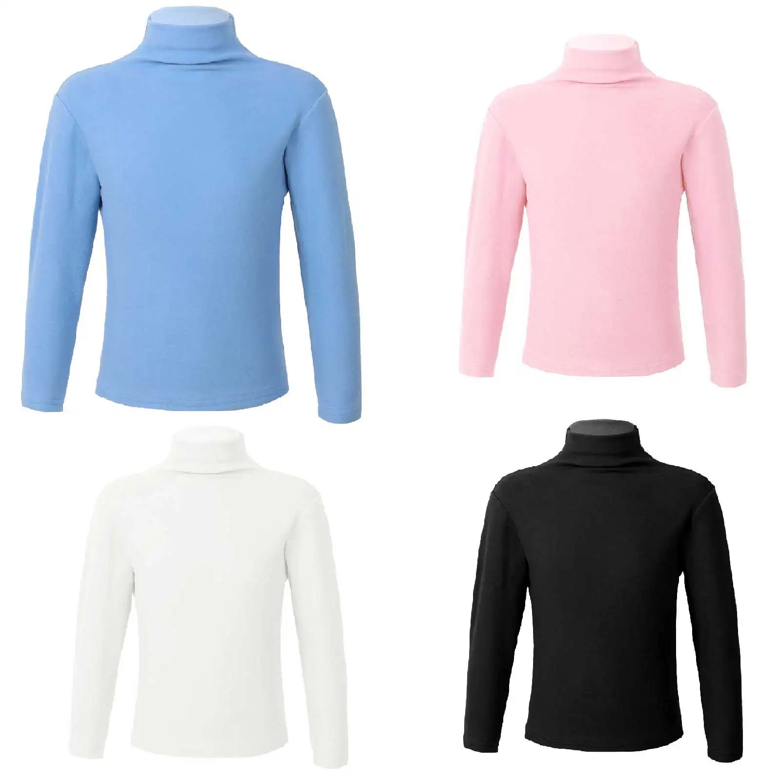 Kids Girls and Boys Underwear Long Tops Solid Color Mock Neck Long Sleeves Stretchy Warm Tops Thermal Sleepwear Homewear