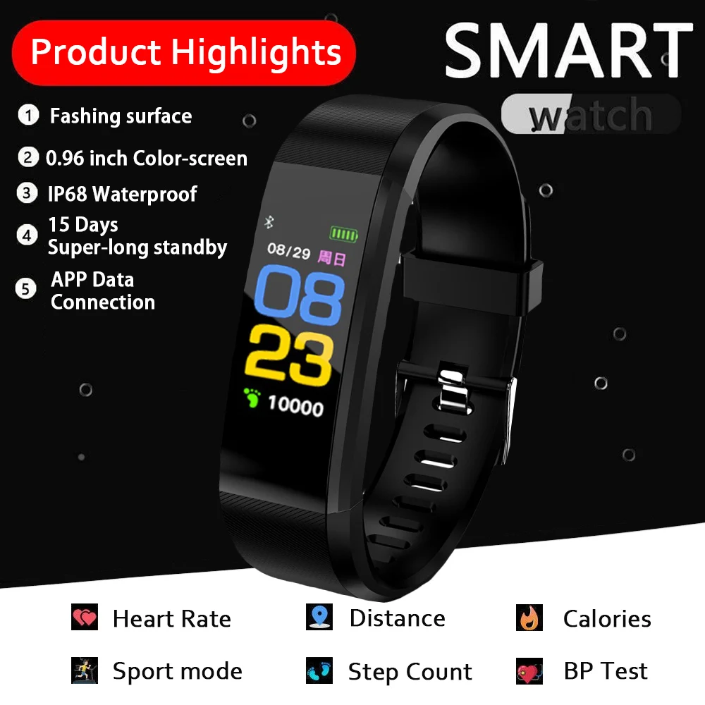 

SKHO M3 Plus Smart Bracelet Heart Rate Blood Pressure Health Waterproof Smart Watch ID115 PLUS Bluetooth Watch Wristband