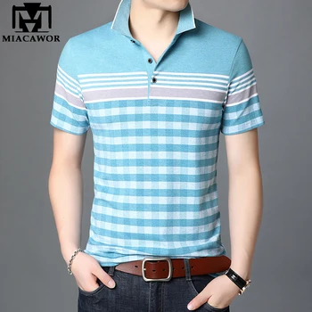 

New Polo Shirt Men Cotton Fashion Plaid Poloshirt Summer Short Sleeve Business Casual Tee Shirt Homme Men's Clothing T875