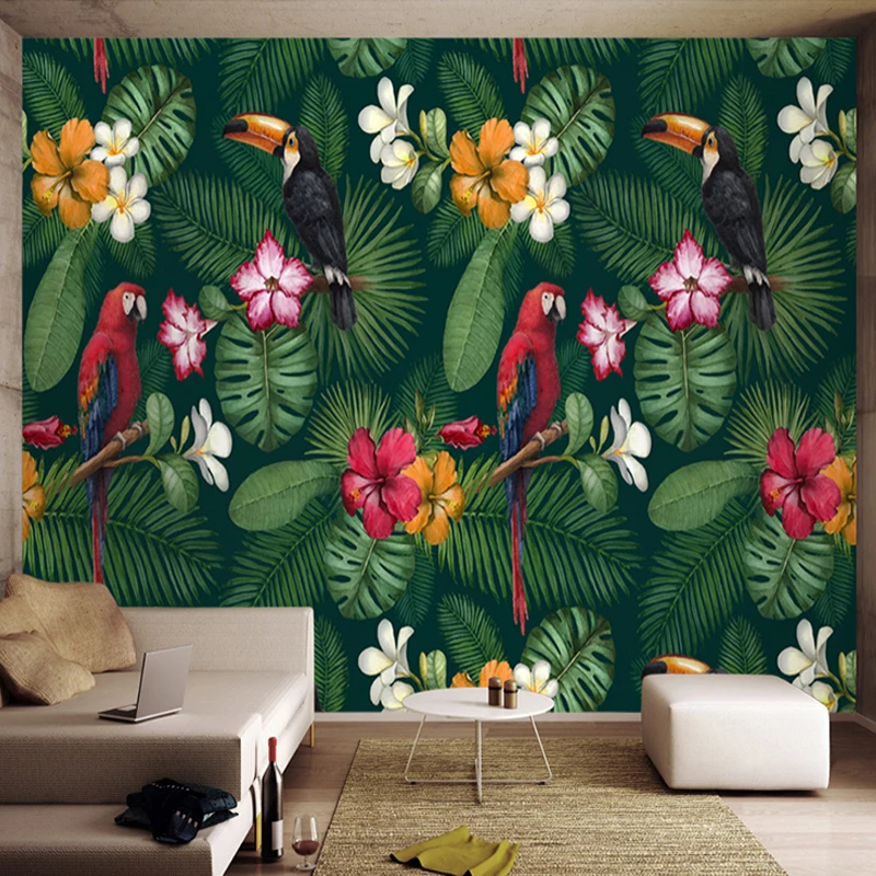 

Dropship Custom Photo Wallpaper 3D Stereo Rain Forest Green Plants Flower Mural Wall Painting Study Background Wall Paper 3 D