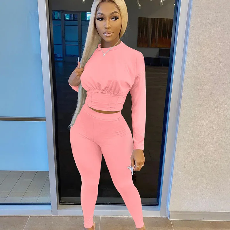 Solid Color 2 Piece Set Women Top And Pants Matching Sets Fall Clothes