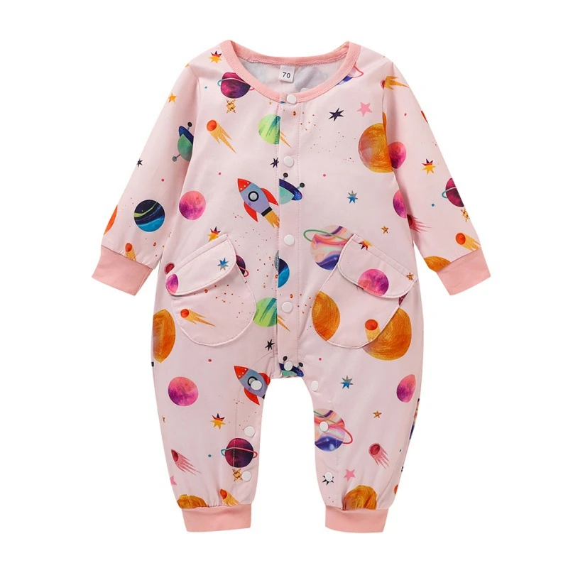 

Newborn Baby Girl Boy Romper Autumn Cartoon Universe Stars Pattern Print Jumpsuit Infant Long Sleeve Outfits Clothes