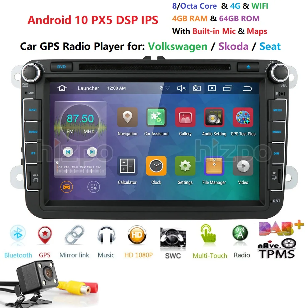 Горячая Распродажа DSP IPS 2din Android 10 4G + 64G Автомобильный Dvd-плеер стерео радио Gps для VW