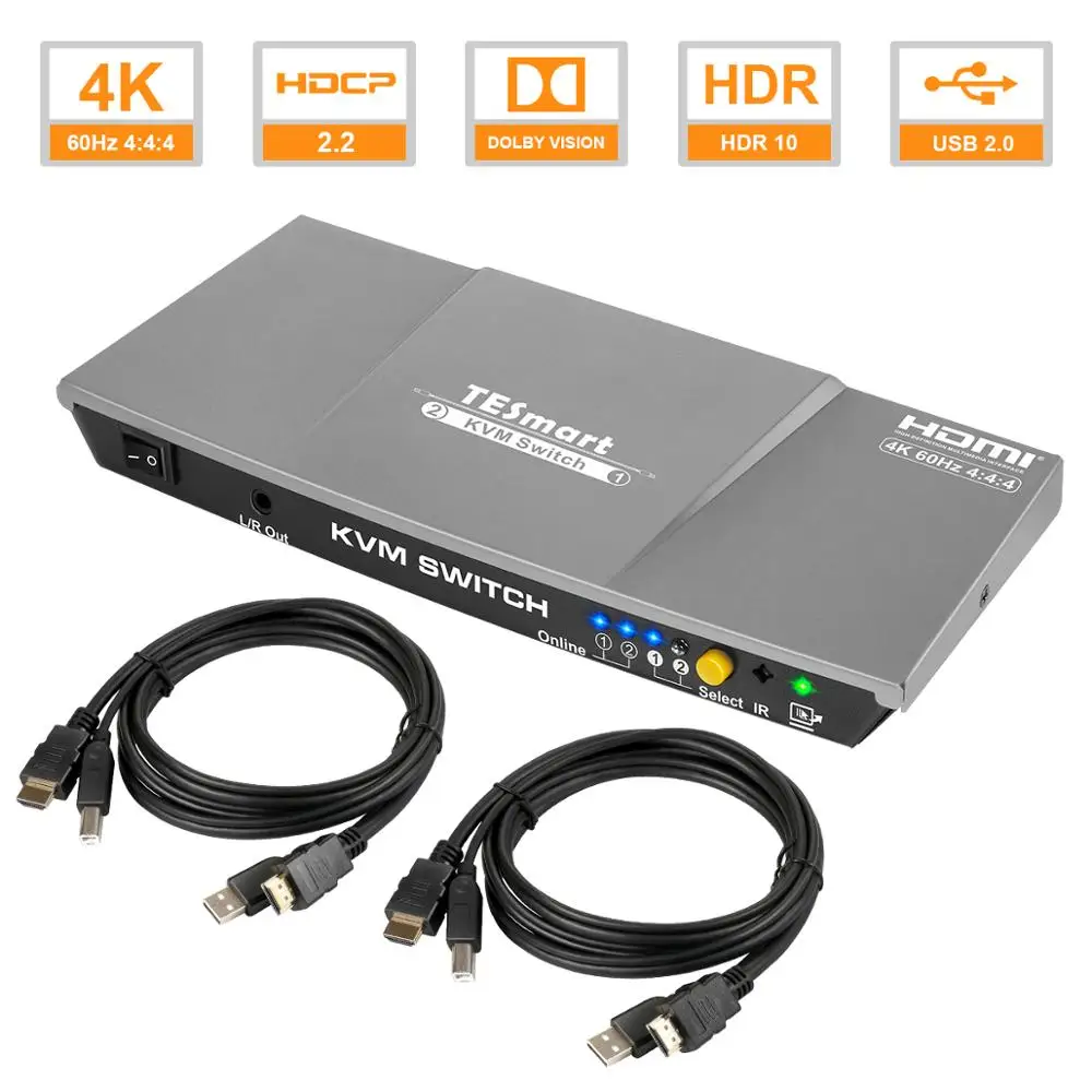2x1 KVM переключатель 4K60Hz HDMI 2 порта Tesla smart поддержка 3840*2160/4K * 2K и USB 0 портов