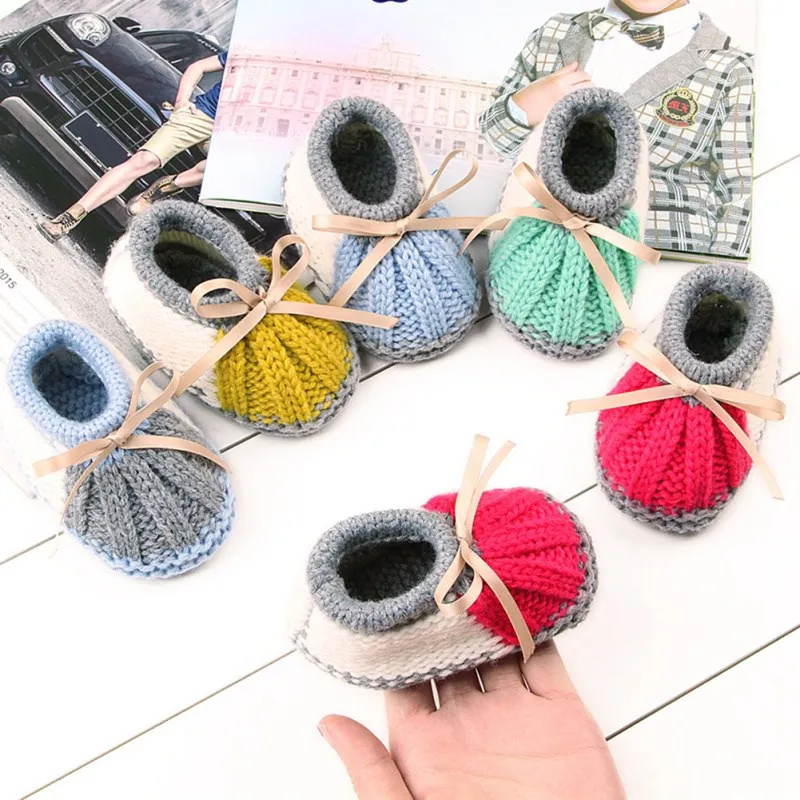 Woolen Baby Shoes Infants Knitted Fleece Warm Boots Toddler Girl Boy Wool Snow Crib Shoes Winter Booties
