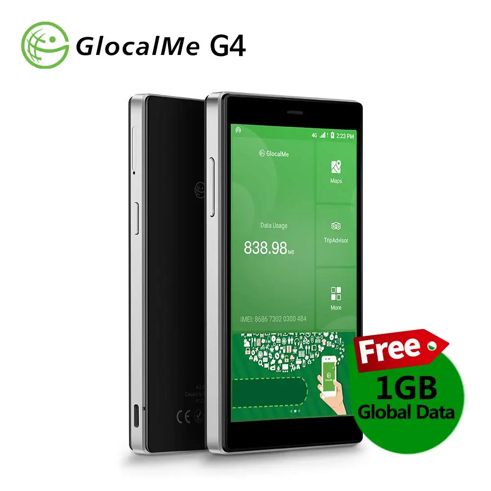 

[2019 New Version] GlocalMe G4 Multifunctional Mobile WiFi Hotspot with 1GB Free Global Data, Pocket Travel WiFi Hotspot(Black)