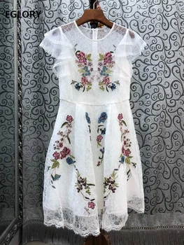 

Top Quality Lace Dress 2020 Summer Style Women Exquisite Embroidery Slim Fitted A-Line White Black Lace Sexy Party Lady Dresses