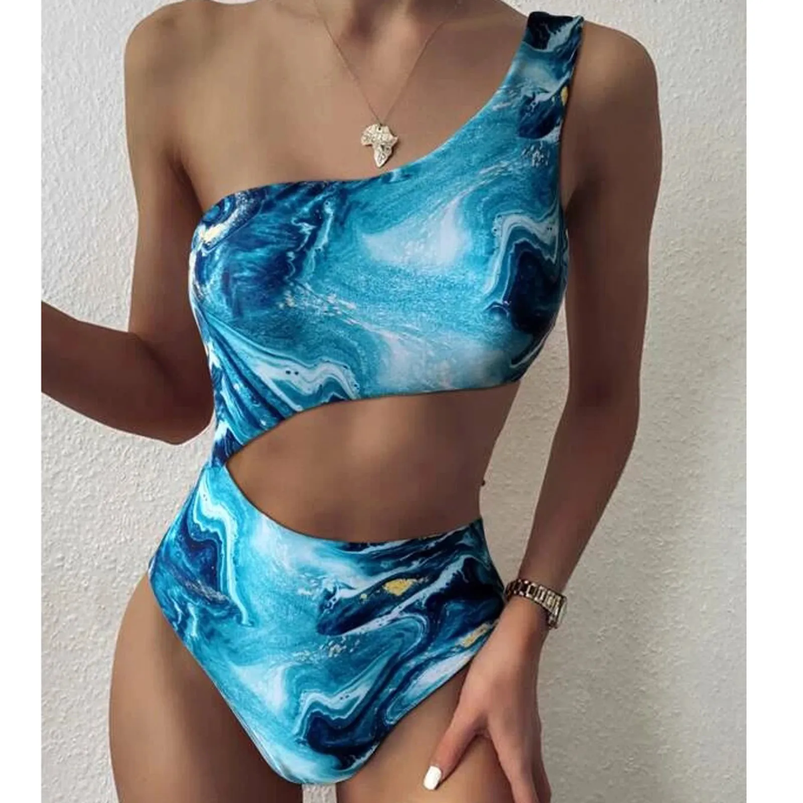Ladies Sexy Star Swimming Suit for Women Print One-shoulder One-piece Bikini Swimsuit Swimwear Mujer Bathing Suits | Спорт и