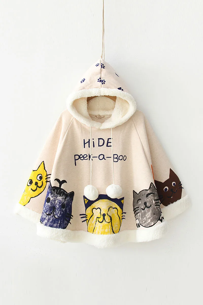 QPFJQD осень зима женские бархатные толстые свободные пальто с капюшоном японский стиль Harajuku Kawaii студенческие толстовки с капюшоном Плюшевые куртки