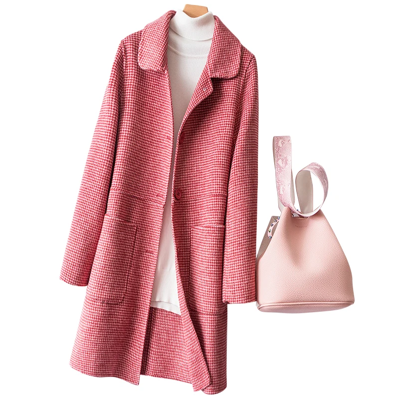 Smpevrg double sided fabric women coats turn down collar long coat women cardigan overcoat wide waisted topcoat outwear clothes