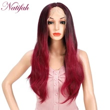 Natifah Ombre Red Wig Body Wave Wig Synthetic Lace Front Wig Free Part High Temprature Fiber Synthetic Wig For Women Cosplay Wig