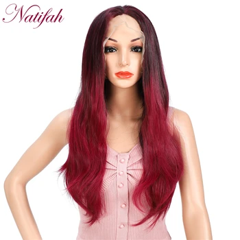 

Natifah Ombre Red Wig Body Wave Wig Synthetic Lace Front Wig Free Part High Temprature Fiber Synthetic Wig For Women Cosplay Wig