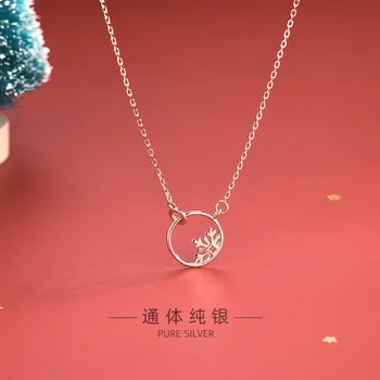 

Ladies Necklace Korean Style Simple Sterling Silver Circle Hollow Snowflake Clavicle Chain Pendant Girl Neck Jewelry Accessories