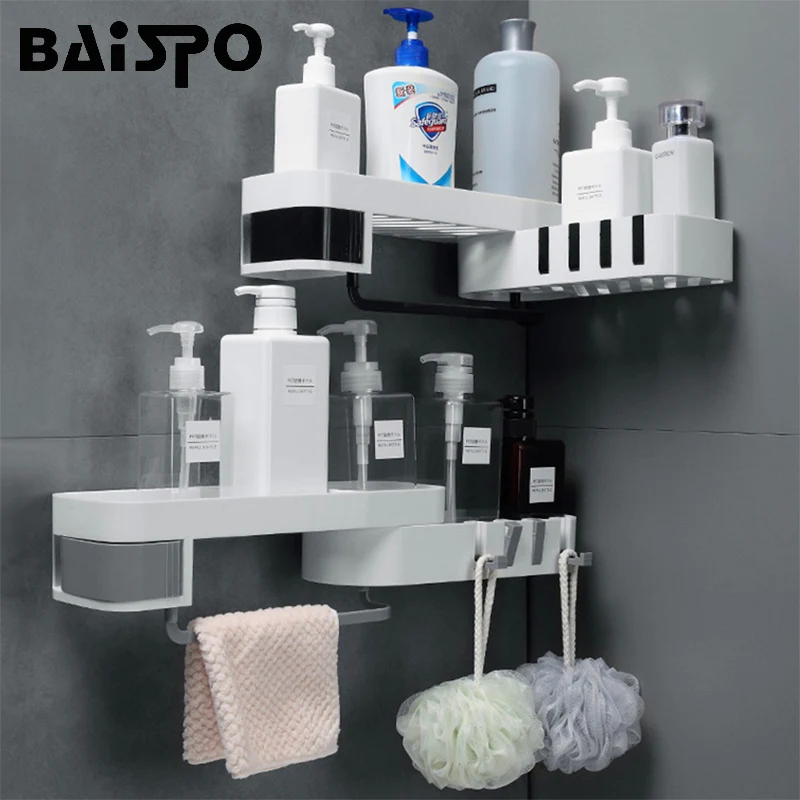 Comprar Estante creativo de baño BAISPO estante de almacenamiento giratorio para el organizador del hogar de la cocina del inodoro con accesorios del baño del gancho