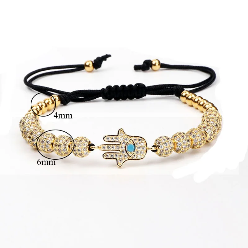 Luxury Women Men Bracelet CZ Ball Blue Hamsa Hand Charm Adjustable Beads Macrame Bracelet Men WOmen - Image 6
