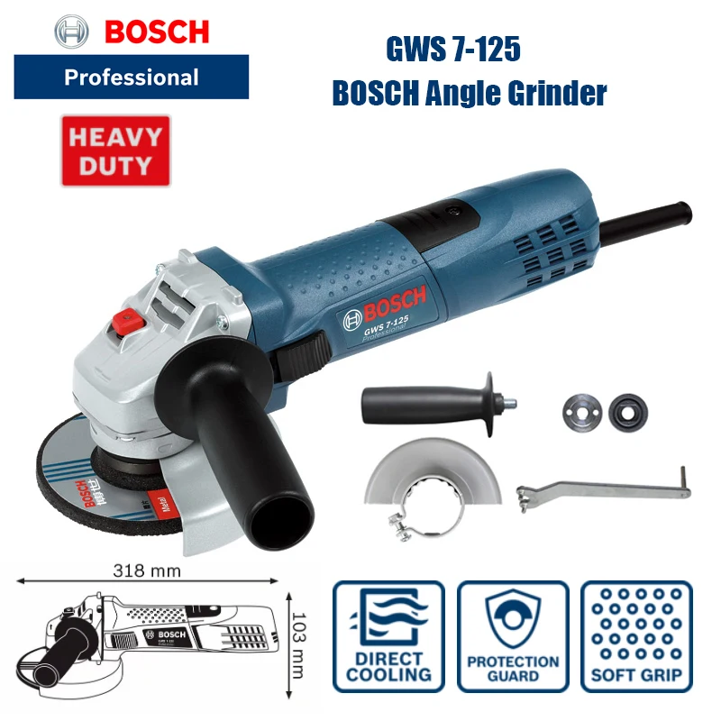 1,9kg 720W, 11000 RPM Bosch Professional Bosch Professional GWS 7-125 Grinder Angle Without Disc 