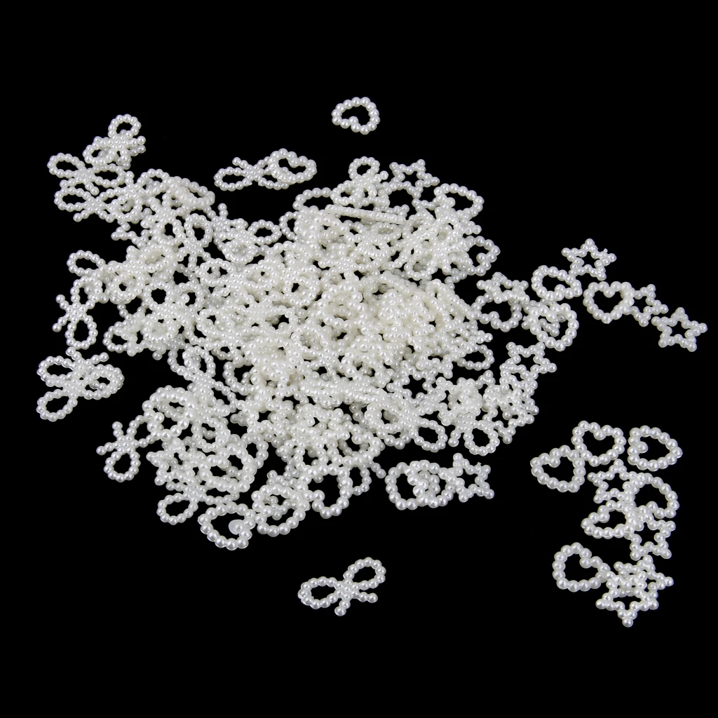 Pack of 150 Assorted Shaped Faux Pearls Cabochon Embellishments Wedding Card Making White