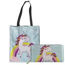NOISYDESIGNS Для женщин сумка хозяйственная сумка большой вместимости Сумки женские 2 шт./компл. милый Единорог печати парусиновая рюкзак Bolsas De тела