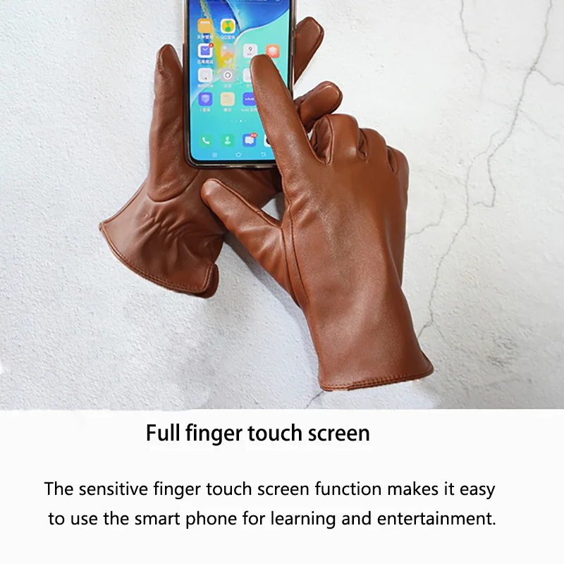 Men's Single Leather Unlined Touch Screen Sheepskin Gloves Thin Motorcycle Riding Four Seasons Car Driving Driver Finger Gloves