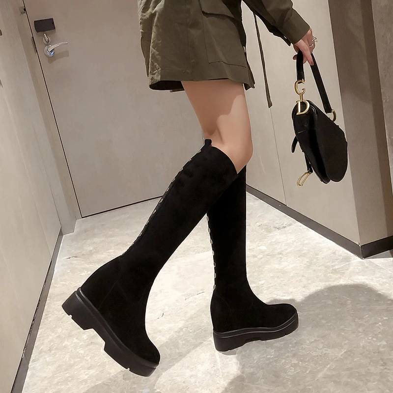 

Lapolaka Brand Design Top Quality Suede Leather Knee High Boots Women Wedges Platform Shoes Autumn Winter Stretch Boots Woman