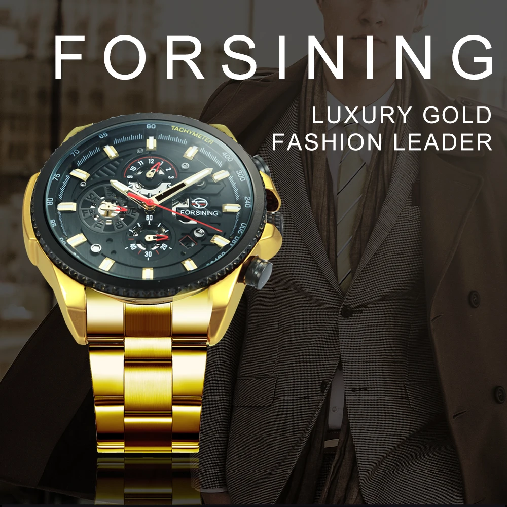 Forsining moda vestido automático relógio mecânico masculino