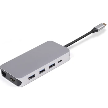 

9 in 1 Multifunctional Hub 9 Ports USB3.0 Type-C HDMI Durable Concentrator EM88