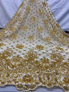 

MIQIER High Quality African Nigerian Tulle Lace Fabric Sequins Net Cloth Embroidered Wedding Party Dress Lates Beads 3D Solid