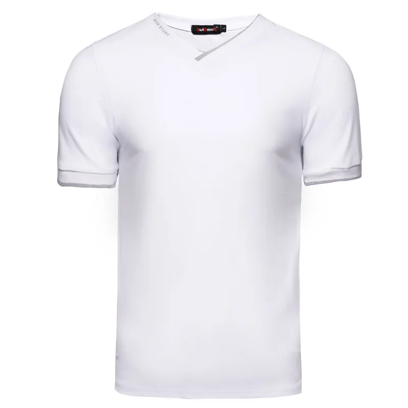 NEGIZBER 2019 New Fashion Men's T-shirt Solid Casual Short Sleeve Top Tees Brand Thick 100 Cotton V-neck T Shirt Men