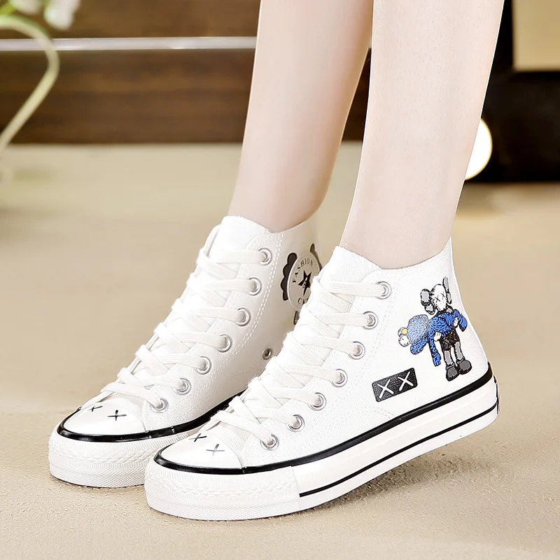

Fashion Cartoon High-top Women Canvas Shoes Woman Casual Shoes Flats Zapatillas mujer Lace-up baskets femme Sneakers For Girls