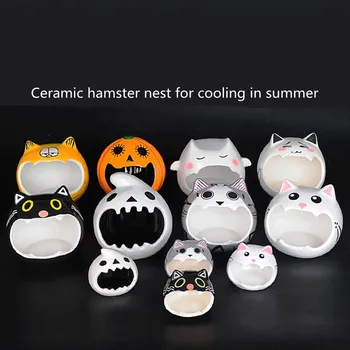 

New Cute Hamsters Ceramic Nest Hamsters Cave Pet House Cat Head Shape Hideout Cag Suitable Bath House for Small Animal Pet