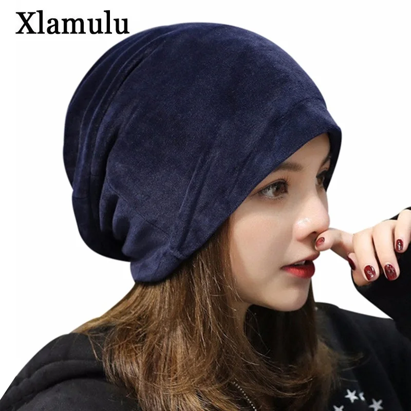 

Xlamulu Women Skullies Beanies Hat Winter Hats For Women Soft Casual Solid Beanies Bonnet Velvet Warm Gril Lady Caps Knitted Hat