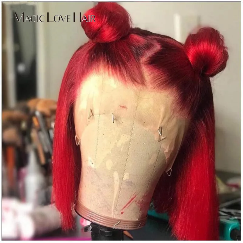 Magic Love Short Bob Wig 13*4 Red Color Human Hair Lace Front Wig Pre Plucked Brazilain Remy With Baby hair Wigs