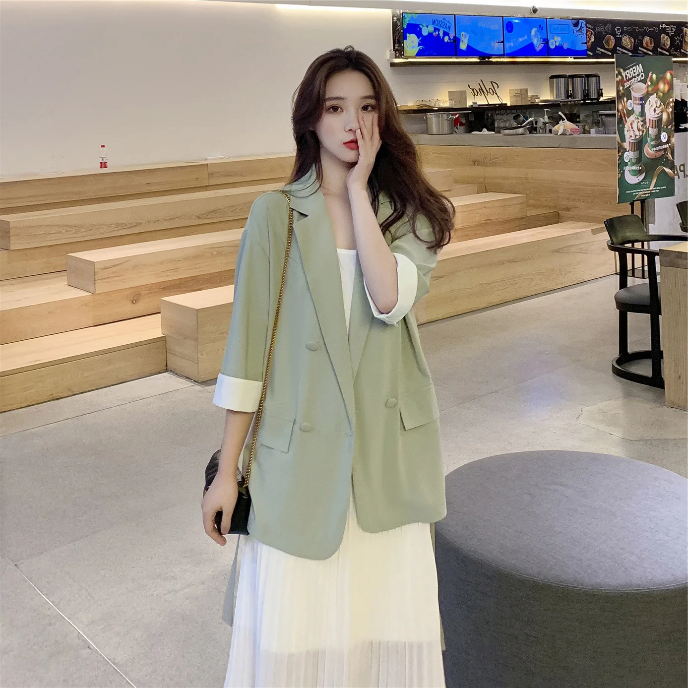 

Suit Short Coat Women's Thin 2019 Spring And Summer New Style South Korea Single Retro Versatile Casual England Suit Women's