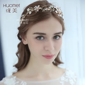 

NPASON 2020 Fashion Bridal Tiara Headband Gold Floral Wedding Hair Piece Ornaments Women Prom Hair Accessories D2175